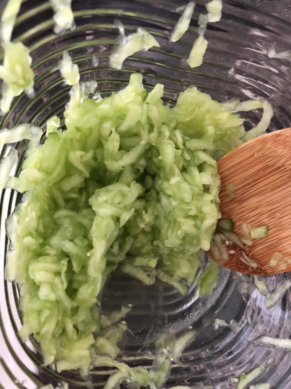 Shredded cucumber for the tzatziki recipe 