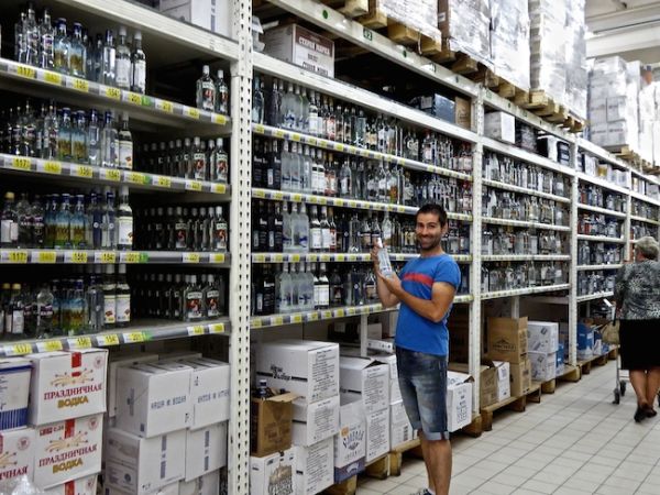 A whole supermarket aisle dedicated to vodka!