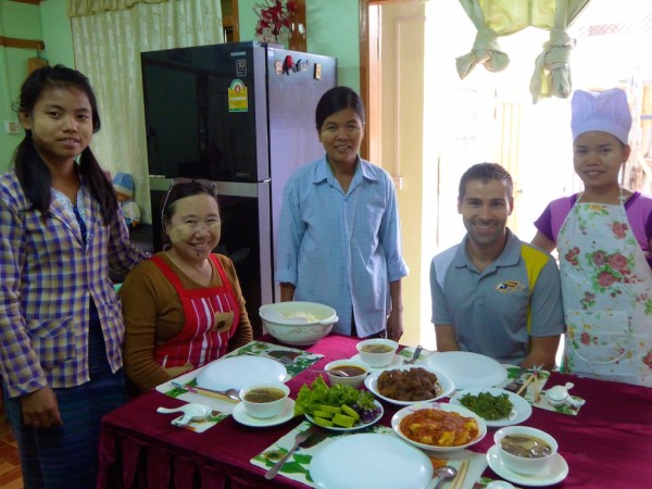 Seb with a typical Burmese meal