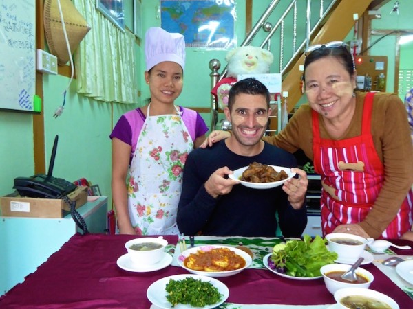 Stefan showing off a freshly made Burmese meal in Mandalay