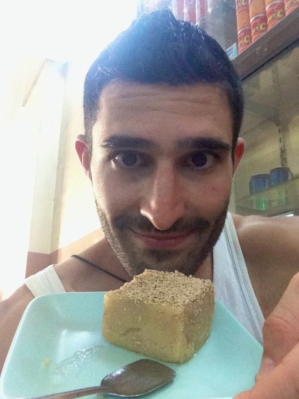 Stefan enjoying a freshly made semolina cake