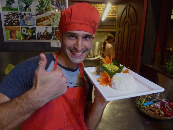 Stefan showing off freshly made Cambodian fish amok