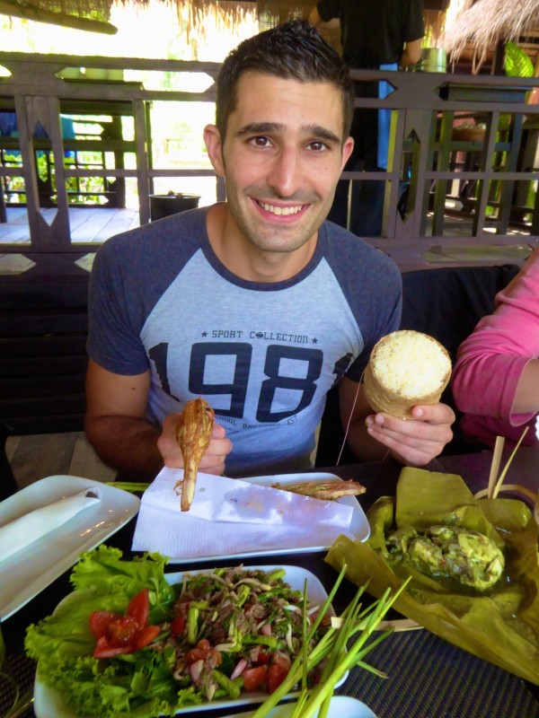 Stefan with buffalo laap and sticky rice 