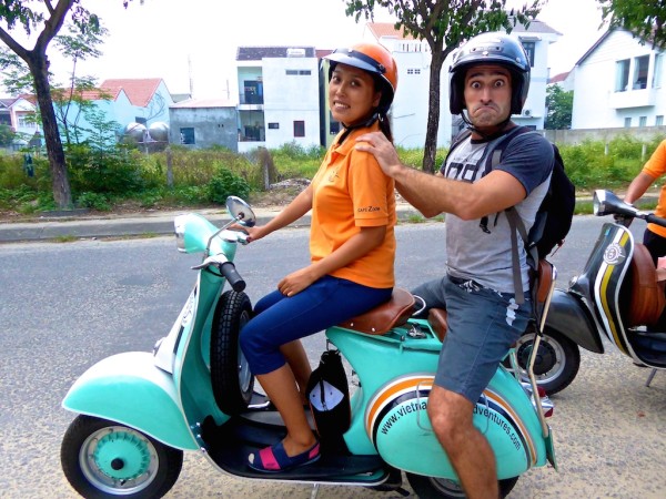 Stefan and Trinh on a vespa