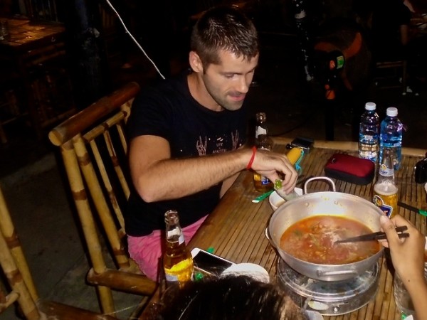 Seb enjoying a Vietnamese hot pot