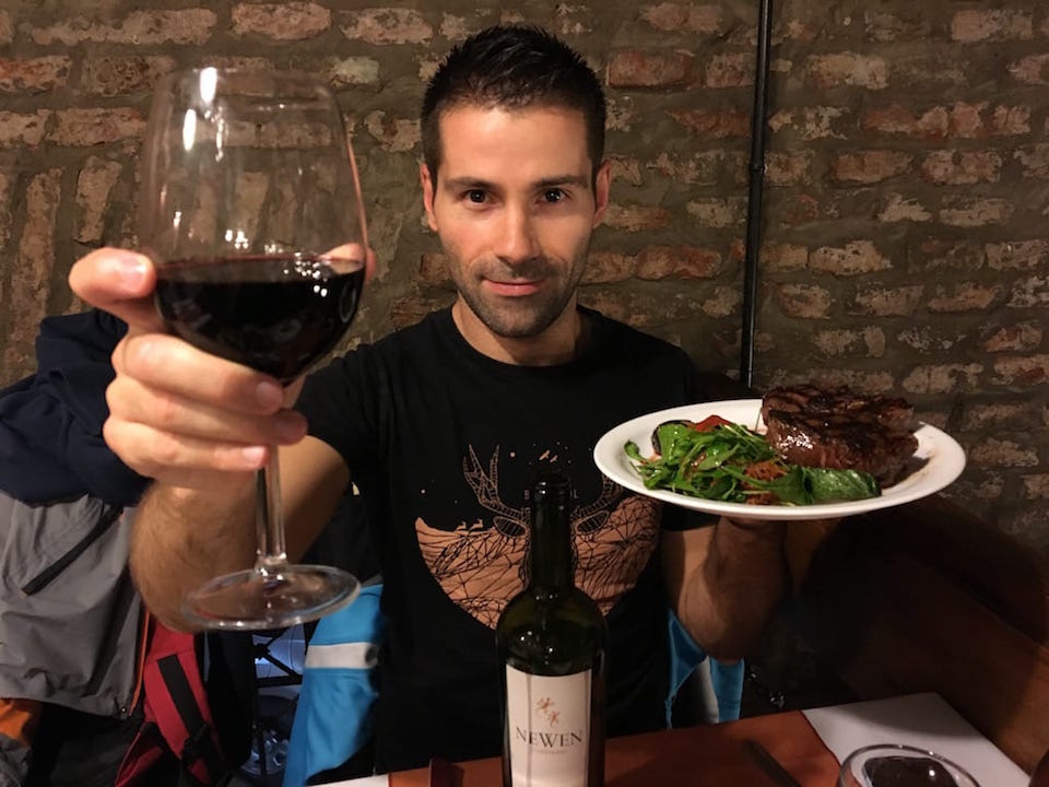 Argentinian steak with chimi churri sauce and Malbec