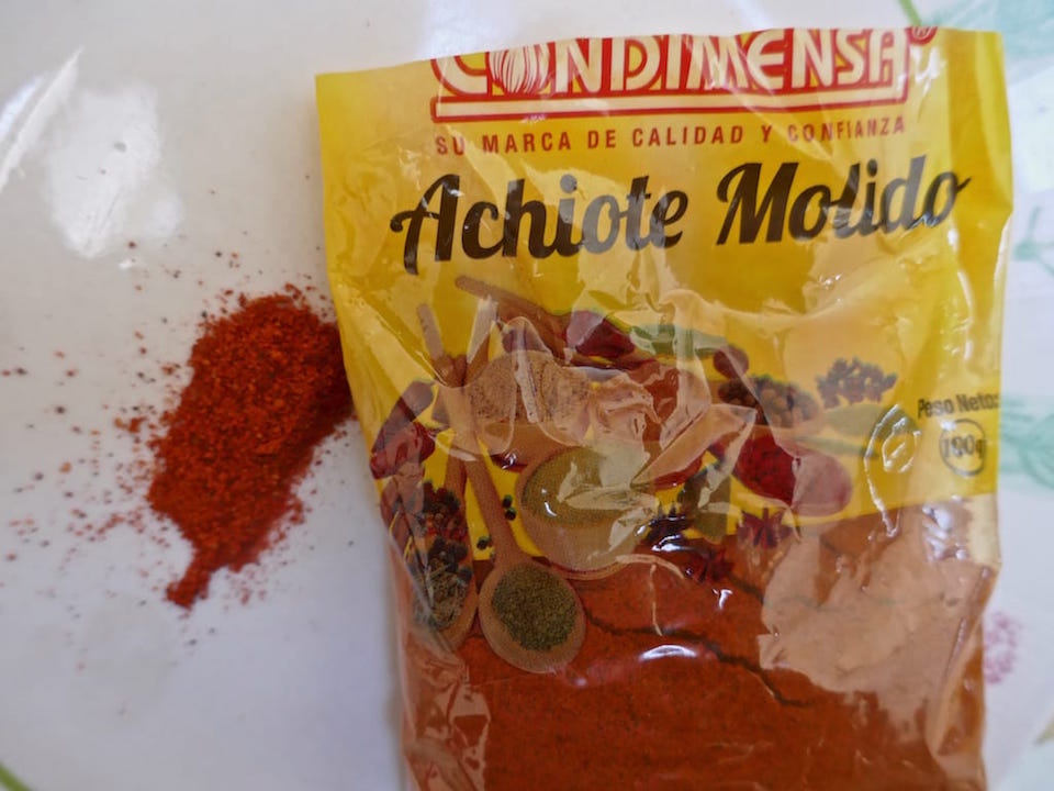 Achiote powder ingredient for recipe for locro de papa