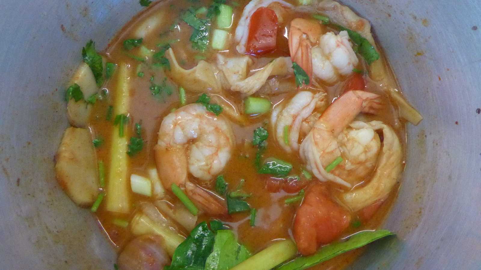 Tom yum goong is a popular Thai hot and sour soup with prawns