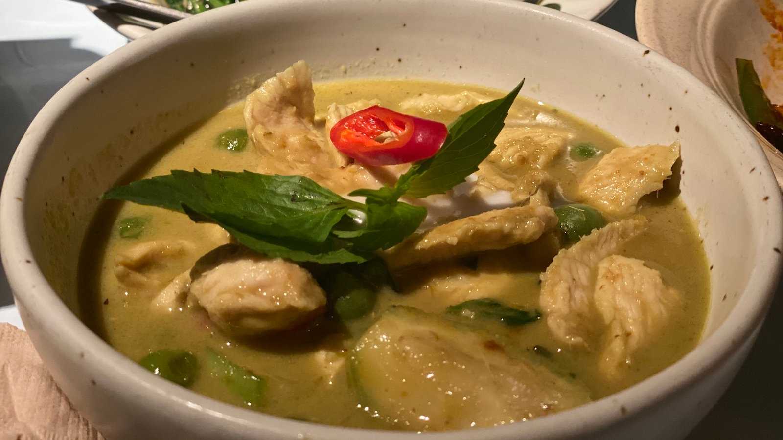 Thai green curry can be quite spicy but we love it